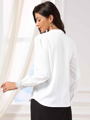 Allegra K Long Sleeve Dressy Shirt for Women's Lace Cuff Office Blouse in Saudi Arabia
