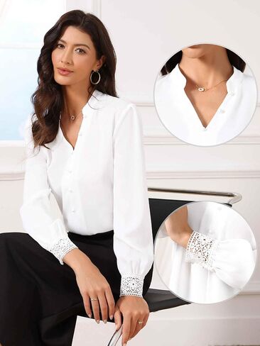 Allegra K Long Sleeve Dressy Shirt for Women's Lace Cuff Office Blouse in Saudi Arabia