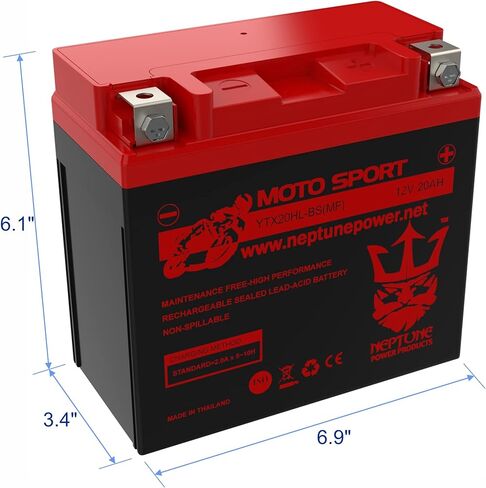 Neptune Power Professional YTX20HL-BS / YTX20L Battery Maintenance Free -(SLA) Sealed Lead Acid AGM ETX20HL BS Motorcycle Battery- Design-330CCA-13.67Lbs in Kuwait