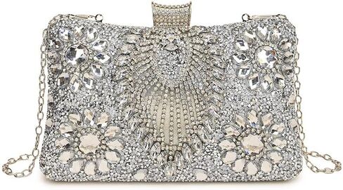Evening Wedding Formal Purses,square golden Clasp Handbag,Women's Evening Bags Sparkly Rhinestone Clutch Purses Luxury Handbags,Crystal Diamond Bag（silver） in Saudi Arabia