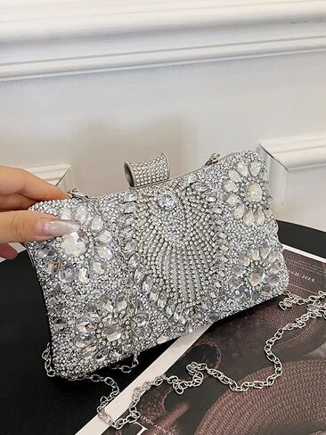 Evening Wedding Formal Purses,square golden Clasp Handbag,Women's Evening Bags Sparkly Rhinestone Clutch Purses Luxury Handbags,Crystal Diamond Bag（silver） in Saudi Arabia
