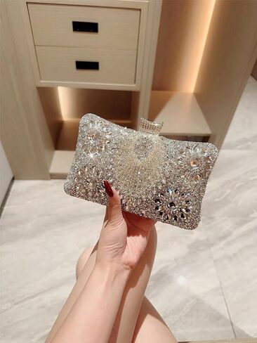 Evening Wedding Formal Purses,square golden Clasp Handbag,Women's Evening Bags Sparkly Rhinestone Clutch Purses Luxury Handbags,Crystal Diamond Bag（silver） in Saudi Arabia