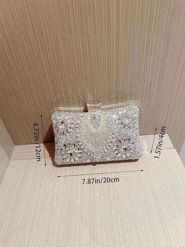 Evening Wedding Formal Purses,square golden Clasp Handbag,Women's Evening Bags Sparkly Rhinestone Clutch Purses Luxury Handbags,Crystal Diamond Bag（silver） in Saudi Arabia
