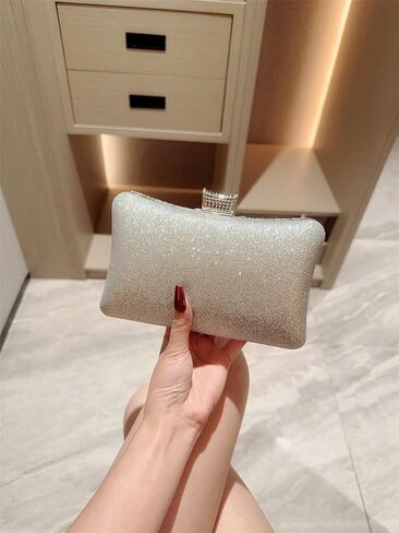 Evening Wedding Formal Purses,square golden Clasp Handbag,Women's Evening Bags Sparkly Rhinestone Clutch Purses Luxury Handbags,Crystal Diamond Bag（silver） in Saudi Arabia