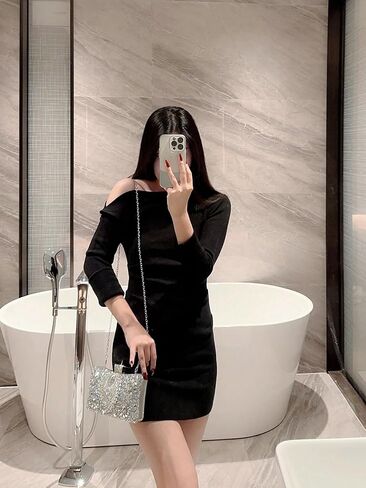 Evening Wedding Formal Purses,square golden Clasp Handbag,Women's Evening Bags Sparkly Rhinestone Clutch Purses Luxury Handbags,Crystal Diamond Bag（silver） in Saudi Arabia