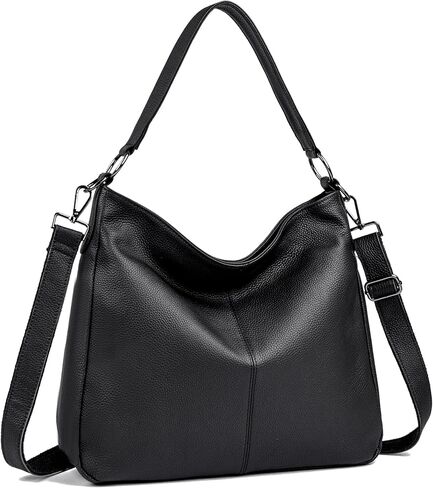 Genuine Leather Shoulder Bag for Women, Large Hobo Bag with 2 Detachable Straps, Pebbled Leather Tote Crossbody Purse in Saudi Arabia