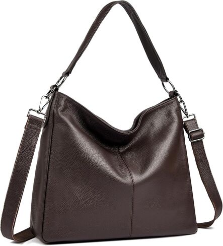 Genuine Leather Shoulder Bag for Women, Large Hobo Bag with 2 Detachable Straps, Pebbled Leather Tote Crossbody Purse in Saudi Arabia