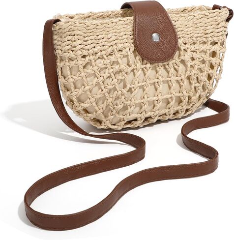حقيبة من القش، محفظة للشاطئ، محافظ صيفية للنساء، حقائب يد للعطلات، حقائب كروس منسوجة، حقيبة كتف من القش in Kuwait
