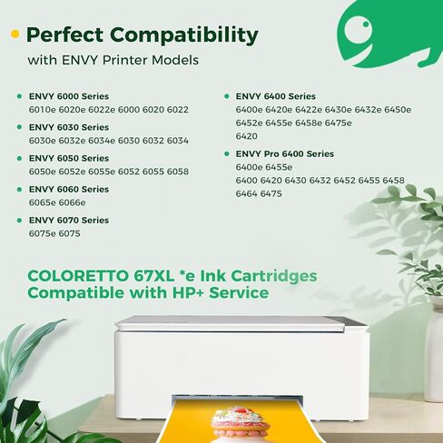 خراطيش حبر COLORETTO 67XL لـ HP Deskjet 4255e 4155e 4152e 4133e 4100 2855e 2800e 2755e Envy 6052 6055e 6400 6452e 6455e 6458e كبديل لـ HP 67XL 67 XL (1 أسود، 1 لون). حزمة in Kuwait