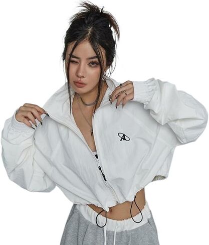 Women's fashion Full Zip Short Jacket Long Sleeve Stand Collar Crop Coat quick drying sports windproof jacket in Kuwait