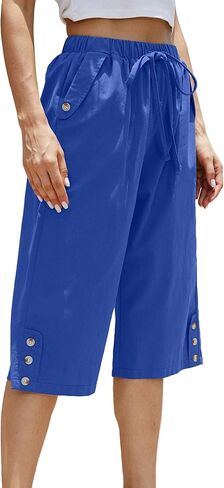 WROLEM Women Pocket Pants Lightweight Wide Leg Drawstring Elastic Waist Yoga Lounge Cropped Pants in Kuwait