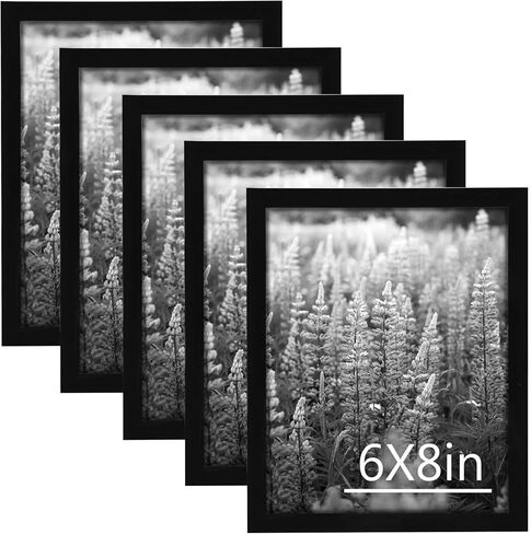6x8 Picture Frame,Photo Frames with Plexiglass,Picture Frame Set for Wall Gallery,Wall Mounting or Tabletop Display,Black,5 Pack in Kuwait