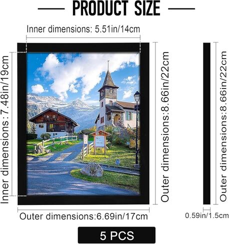 6x8 Picture Frame,Photo Frames with Plexiglass,Picture Frame Set for Wall Gallery,Wall Mounting or Tabletop Display,Black,5 Pack in Kuwait