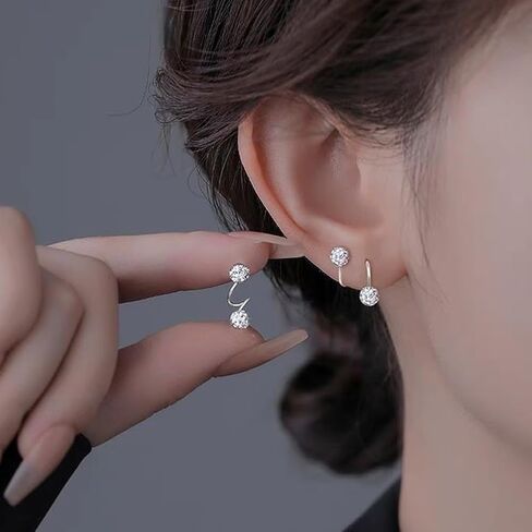 Women’s Claw Earrings Sparkly 6mm Crystal Fashion Earring 925 Sterling Silver Tragus Cartilage Ears Jewelry in Saudi Arabia