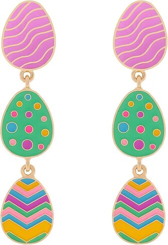 أقراط عيد الفصح للنساء لطيفة ملونة مخططة على شكل بيضة عيد الفصح أقراط متدلية مرحة للنساء في حفلات الربيع وهدايا مجوهرات لها in Kuwait