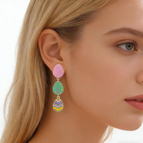 أقراط عيد الفصح للنساء لطيفة ملونة مخططة على شكل بيضة عيد الفصح أقراط متدلية مرحة للنساء في حفلات الربيع وهدايا مجوهرات لها in Kuwait
