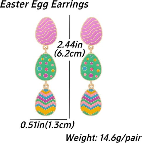 أقراط عيد الفصح للنساء لطيفة ملونة مخططة على شكل بيضة عيد الفصح أقراط متدلية مرحة للنساء في حفلات الربيع وهدايا مجوهرات لها in Kuwait