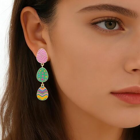 أقراط عيد الفصح للنساء لطيفة ملونة مخططة على شكل بيضة عيد الفصح أقراط متدلية مرحة للنساء في حفلات الربيع وهدايا مجوهرات لها in Kuwait