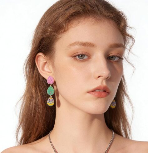 أقراط عيد الفصح للنساء لطيفة ملونة مخططة على شكل بيضة عيد الفصح أقراط متدلية مرحة للنساء في حفلات الربيع وهدايا مجوهرات لها in Kuwait