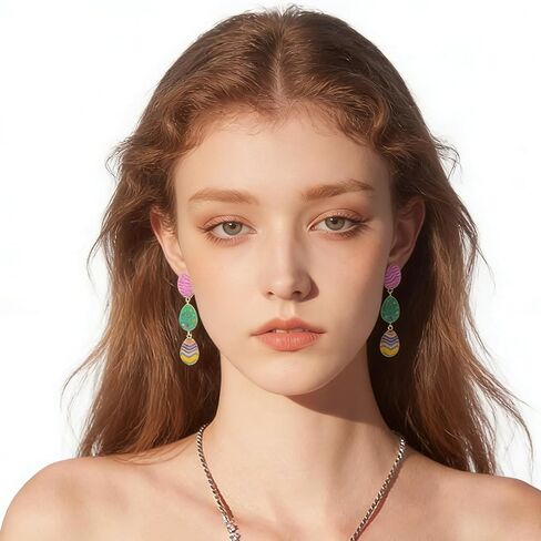 أقراط عيد الفصح للنساء لطيفة ملونة مخططة على شكل بيضة عيد الفصح أقراط متدلية مرحة للنساء في حفلات الربيع وهدايا مجوهرات لها in Kuwait