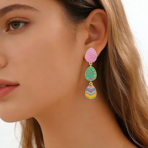 أقراط عيد الفصح للنساء لطيفة ملونة مخططة على شكل بيضة عيد الفصح أقراط متدلية مرحة للنساء في حفلات الربيع وهدايا مجوهرات لها in Kuwait