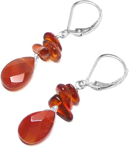 Carnelian Briolette Sterling Silver Lever Back Earrings Amber Chips in Saudi Arabia