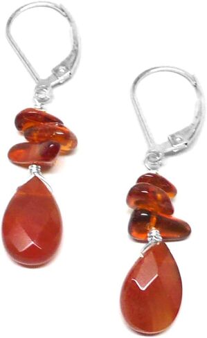 Carnelian Briolette Sterling Silver Lever Back Earrings Amber Chips in Saudi Arabia
