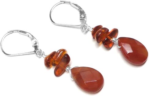 Carnelian Briolette Sterling Silver Lever Back Earrings Amber Chips in Saudi Arabia
