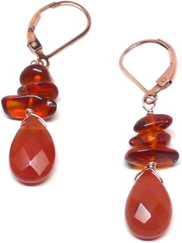 Carnelian Briolette Sterling Silver Lever Back Earrings Amber Chips in Saudi Arabia