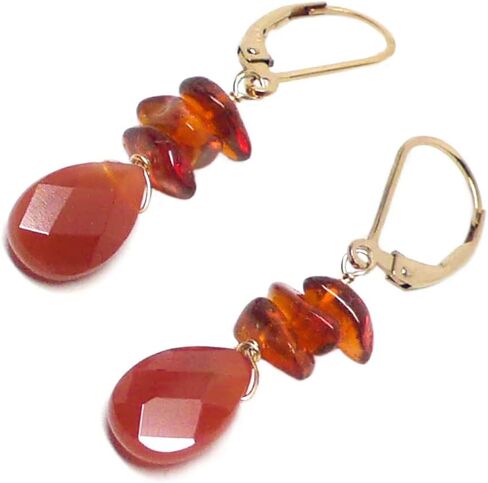 Carnelian Briolette Sterling Silver Lever Back Earrings Amber Chips in Saudi Arabia