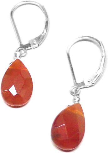 Carnelian Briolette Sterling Silver Lever Back Earrings Amber Chips in Saudi Arabia