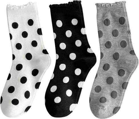 Women's Cute Polka Dot Crew Socks, Ruffle Frilly & Striped Socks - Casual Cotton Novelty Fun Ankle Sock in Saudi Arabia