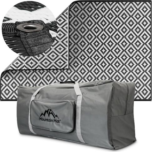 سجادة خارجية بلاستيكية فاخرة من Mountain Mat - مقاس 8 × 12 بوصة - خالية من الرمال ومصنوعة من البلاستيك المعاد تدويره بنسبة 100% - لمواقع المعسكرات والخيام ومركبات RVs والمعسكرات والباحات - مع حقيبة حمل متينة وحلقات تثبيت (أسود) in Saudi Arabia