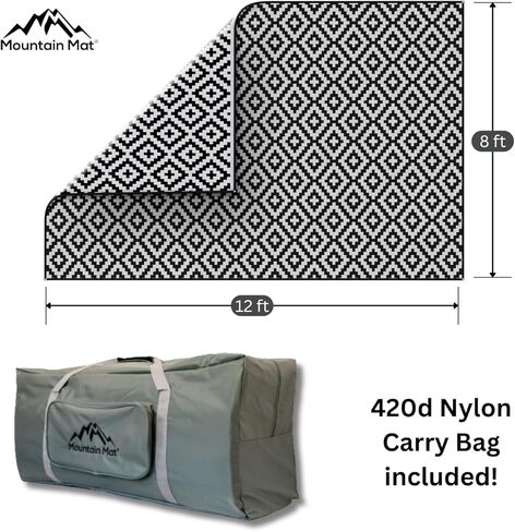 سجادة خارجية بلاستيكية فاخرة من Mountain Mat - مقاس 8 × 12 بوصة - خالية من الرمال ومصنوعة من البلاستيك المعاد تدويره بنسبة 100% - لمواقع المعسكرات والخيام ومركبات RVs والمعسكرات والباحات - مع حقيبة حمل متينة وحلقات تثبيت (أسود) in Saudi Arabia