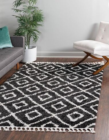 سجادة منطقة فريدة من نوعها من مجموعة Loom Hygge Shag - ألماس (5' 3" × 8' مستطيل، أسود وأبيض) in Saudi Arabia