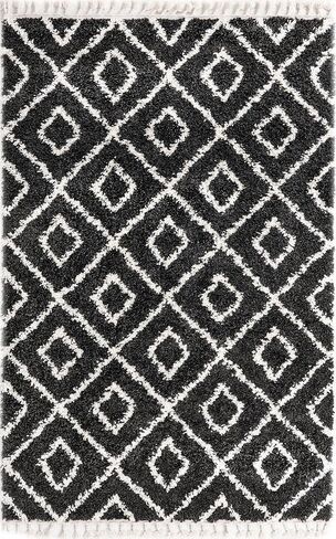 سجادة منطقة فريدة من نوعها من مجموعة Loom Hygge Shag - ألماس (5' 3" × 8' مستطيل، أسود وأبيض) in Saudi Arabia