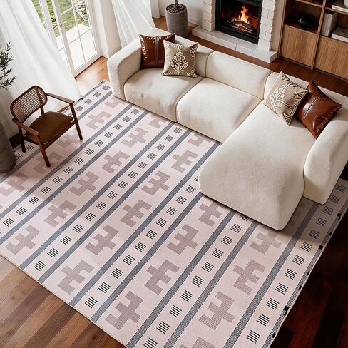 YIHOUSE 5x7 Area Rug for Living Room Geometric Boho Rug Moroccan Washable Area Rug Non Slip Indoor Modern Abstract Rugs for Bedroom Dining Room Kitchen,Cream Beige in Kuwait