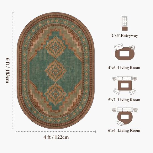4x6 Oval Rug - Washable Ultra-Thin Living Room Rug Non-Slip Vintage Carpets - Soft & Stain Resistant Rug for Kitchen Bedroom Dining Room Living Room Light Brown Tan in Saudi Arabia