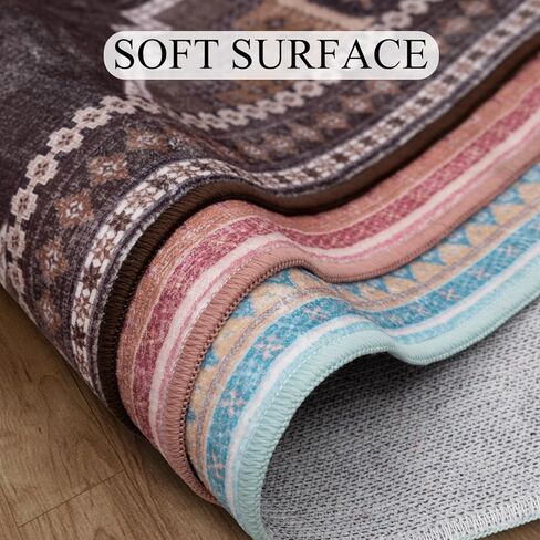 4x6 Oval Rug - Washable Ultra-Thin Living Room Rug Non-Slip Vintage Carpets - Soft & Stain Resistant Rug for Kitchen Bedroom Dining Room Living Room Light Brown Tan in Saudi Arabia