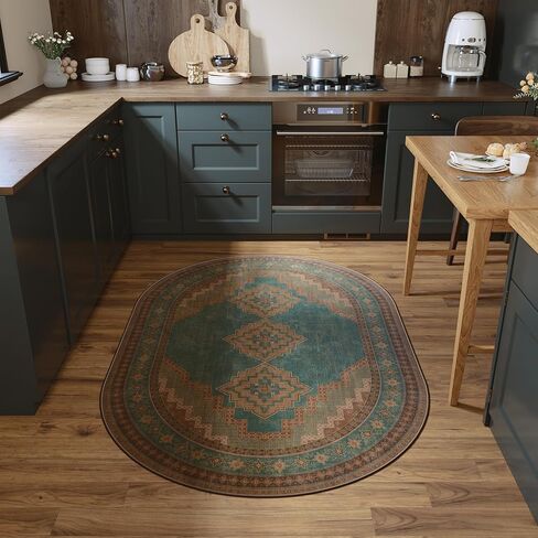 4x6 Oval Rug - Washable Ultra-Thin Living Room Rug Non-Slip Vintage Carpets - Soft & Stain Resistant Rug for Kitchen Bedroom Dining Room Living Room Light Brown Tan in Saudi Arabia