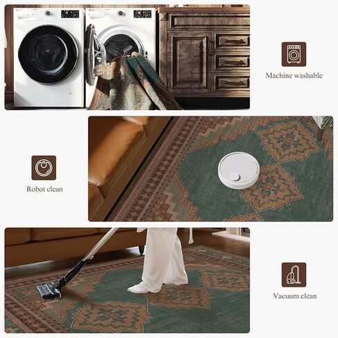 4x6 Oval Rug - Washable Ultra-Thin Living Room Rug Non-Slip Vintage Carpets - Soft & Stain Resistant Rug for Kitchen Bedroom Dining Room Living Room Light Brown Tan in Saudi Arabia