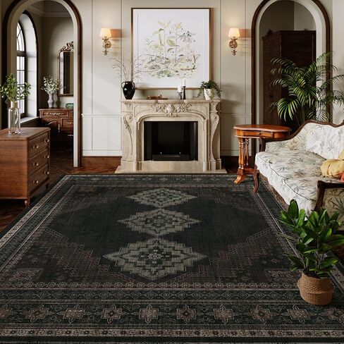 4x6 Oval Rug - Washable Ultra-Thin Living Room Rug Non-Slip Vintage Carpets - Soft & Stain Resistant Rug for Kitchen Bedroom Dining Room Living Room Light Brown Tan in Saudi Arabia