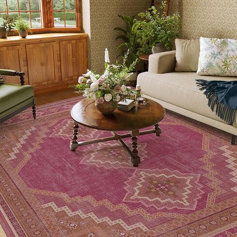 4x6 Oval Rug - Washable Ultra-Thin Living Room Rug Non-Slip Vintage Carpets - Soft & Stain Resistant Rug for Kitchen Bedroom Dining Room Living Room Light Brown Tan in Saudi Arabia