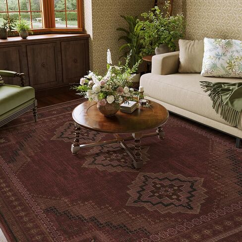 4x6 Oval Rug - Washable Ultra-Thin Living Room Rug Non-Slip Vintage Carpets - Soft & Stain Resistant Rug for Kitchen Bedroom Dining Room Living Room Light Brown Tan in Saudi Arabia
