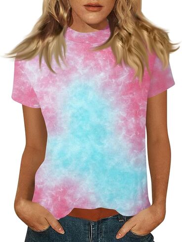 Mock Turtleneck Tops for Women Short Sleeve Dressy Casual Shirts Loose Fit T Shirts Graphic Tees Comfy Travel Outfits 2026 in Saudi Arabia