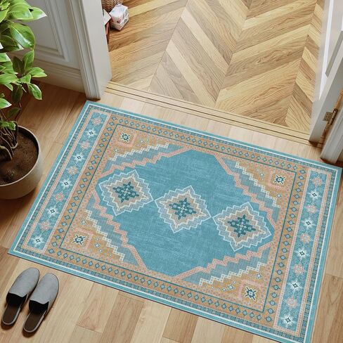 4x6 Oval Rug - Washable Ultra-Thin Living Room Rug Non-Slip Vintage Carpets - Soft & Stain Resistant Rug for Kitchen Bedroom Dining Room Living Room Light Brown Tan in Saudi Arabia