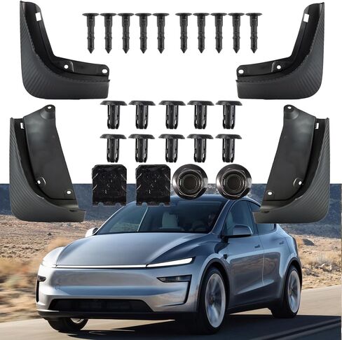 XUKEY 2025 New Tesla Model Y Juniper Mud Flaps All Weather Refresh Mud Guards Body Kits for Model Y 2025 2026 Accessories Fender Tire Protector Rear Front No Drilling Required, Carbon Fiber (Set of 4) in Saudi Arabia
