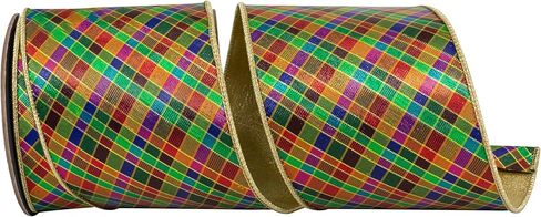 Reliant Ribbon Plaid Jewel Tone Deluxe Metallic Backed Wired Edge Ribbon, Multi in Saudi Arabia