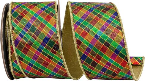 Reliant Ribbon Plaid Jewel Tone Deluxe Metallic Backed Wired Edge Ribbon, Multi in Saudi Arabia