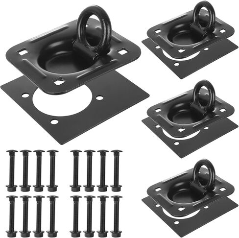 4 Pack Recessed D Ring Tie Down Anchors Heavy Duty, 6,000 lb Break Strength, Trailer Floor Tie Downs and Anchor for Trailer, Truck, Van, Cargo Management, Black in Kuwait